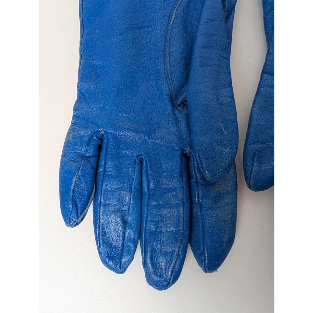 Blue Leather Gloves Womens Size Large Driving Winter Lined WPL 9745